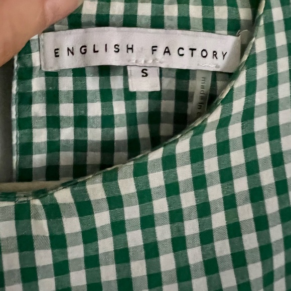 ENGLISH FACTORY Ruffled Mini Dress — Size S, Gingham Green - Picture 4 of 4